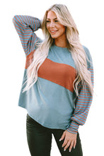 Load image into Gallery viewer, Green Colorblock Striped Bishop Sleeve Top
