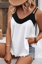Load image into Gallery viewer, Two Tone Splicing Eyelet Textured Tank Top
