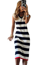 Load image into Gallery viewer, Stripe V Neck Cap Sleeve Midi Dress
