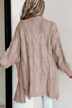 Load image into Gallery viewer, Apricot Ribbed Trim Eyelet Cable Knit Cardigan
