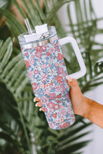 Load image into Gallery viewer, Multicolour Floral Print Handled Stainless Tumbler with Straw
