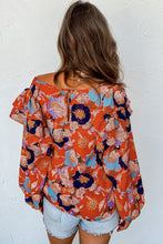 Load image into Gallery viewer, Red Floral Print Ruffle Puff Sleeve Blouse
