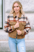 Load image into Gallery viewer, Khaki Plaid Corduroy Flap Pockets Boxy Chunky Jacket
