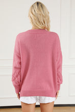 Load image into Gallery viewer, Pink Distressed Fringed Detail V Neck Baggy Sweater
