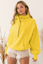 Load image into Gallery viewer, Yellow Ribbed Trim Kangaroo Pocket Zipped Hoodie
