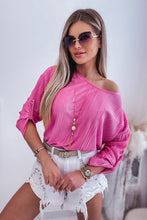 Load image into Gallery viewer, Rose Pleated Texture Roll Tab Sleeve Blouse
