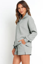 Load image into Gallery viewer, Gray Ribbed Zipper Sweatshirt and High Waist Shorts Set
