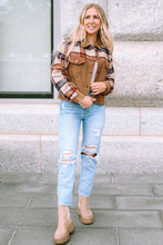 Load image into Gallery viewer, Khaki Plaid Corduroy Flap Pockets Boxy Chunky Jacket
