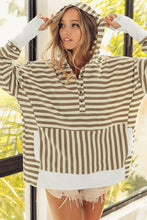 Load image into Gallery viewer, Khaki Striped Contrast Thumbhole Oversized Hoodie
