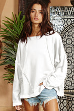 Load image into Gallery viewer, White Exposed Seam Drop Shoulder Raw Hem Oversized Sweatshirt
