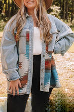 Load image into Gallery viewer, Sky Blue Plus Size Denim Aztec Jacket
