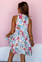 Load image into Gallery viewer, Frill Mock Neck Sleeveless Tiered Floral Dress
