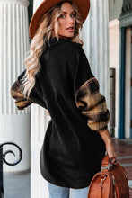 Load image into Gallery viewer, Black Plaid Patchwork Chest Pockets Oversized Shirt Jacket
