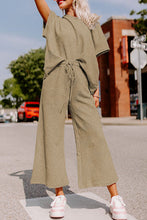 Load image into Gallery viewer, Apricot khaki Textured Loose Fit T Shirt and Drawstring Pants Set
