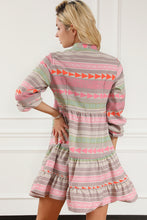 Load image into Gallery viewer, Multicolour Boho Print Puff Sleeve Buttoned Babydoll Dress
