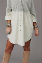 Load image into Gallery viewer, Gray Gradient Long Sleeve Button Up Raw Hem Denim Dress
