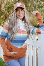 Load image into Gallery viewer, Brown Striped Colorblock Pocketed Hoodie
