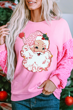 Load image into Gallery viewer, Pink Shiny Father Christmas Graphic Sequin Long Sleeve Top
