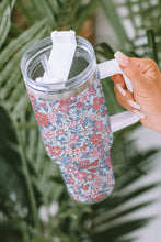 Load image into Gallery viewer, Multicolour Floral Print Handled Stainless Tumbler with Straw
