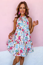 Load image into Gallery viewer, Frill Mock Neck Sleeveless Tiered Floral Dress
