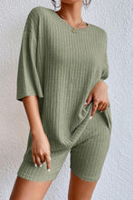 Load image into Gallery viewer, Green Plain Ribbed Loose Fit Two Piece Lounge Set
