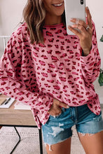 Load image into Gallery viewer, Pink Animal Print Stitching Loose Long Sleeve Top
