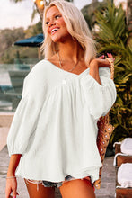 Load image into Gallery viewer, White Textured V Neck Bracelet Sleeve Babydoll Blouse

