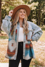 Load image into Gallery viewer, Sky Blue Plus Size Denim Aztec Jacket
