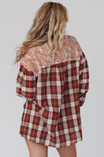 Load image into Gallery viewer, Red Floral Plaid Mixed Print Bishop Sleeve Patchwork Top
