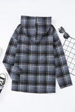 Load image into Gallery viewer, Black Plaid Button Neck Pocketed Pullover Hoodie
