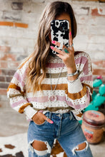 Load image into Gallery viewer, Multicolor Striped Hollowed Knitted Loose Sweater
