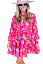 Load image into Gallery viewer, Multicolour Floral Bubble Sleeve Tiered Babydoll Dress
