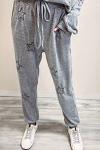 Load image into Gallery viewer, Gray Stars Print Long Sleeve Drawstring High Waist Lounge Set
