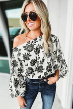 Load image into Gallery viewer, White Floral Print Cold Shoulder Loose Fit Blouse
