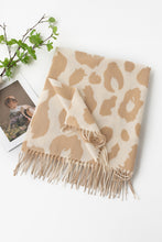 Load image into Gallery viewer, Parchment Cow Print Fringed Winter Large Scarf
