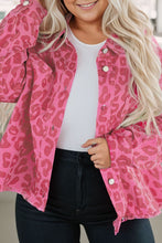 Load image into Gallery viewer, Pink Plus Size Leopard Print Button Cuffs Raw Hem Jacket
