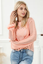 Load image into Gallery viewer, Pink Hollowed Eyelets Knit Bell Sleeve Sweater
