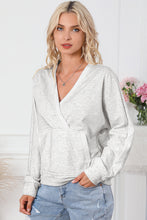 Load image into Gallery viewer, Gray Contrast Trim V Neck Wrap Sweatshirt with Pocket
