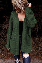 Load image into Gallery viewer, Green Open Front Woven Texture Knitted Cardigan with Pockets
