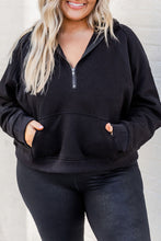 Load image into Gallery viewer, Black Half Zipper Kangaroo Pocket Plus Size Hoodie
