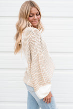 Load image into Gallery viewer, Oatmeal Mixed Pattern Knit Tie Keyhole Drop Shoulder Sweater
