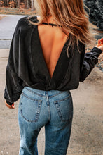 Load image into Gallery viewer, Acid Wash V-shape Open Back Sweatshirt

