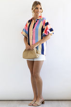 Load image into Gallery viewer, Multicolor Color Block Striped Puff Sleeve Buttoned Shirt
