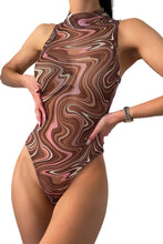 Load image into Gallery viewer, Abstract Swirl High Neck Mesh Sleeveless Bodysuit
