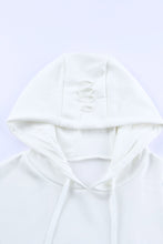 Load image into Gallery viewer, White Solid Ripped Hooded Sweatshirt with Kangaroo Pocket
