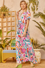 Load image into Gallery viewer, Multicolor Abstract Printed Wrap V Neck Belted Maxi Dress
