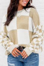 Load image into Gallery viewer, Flaxen Checkered Print Drop Shoulder Sweater
