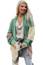 Load image into Gallery viewer, Green Colorblock Draped Open Front Chunky Cardigan
