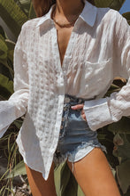 Load image into Gallery viewer, White Crinkled Plaid Textured Shirt
