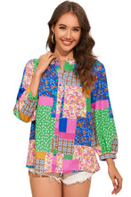 Load image into Gallery viewer, Multicolor Floral Patchwork Print Buttoned Puff Sleeve Shirt
